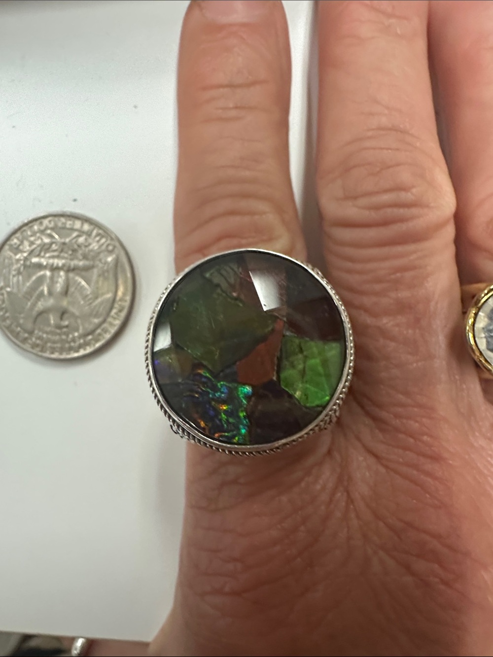 Round Green Mosaic Statement Ring - Women Jewelry size 7